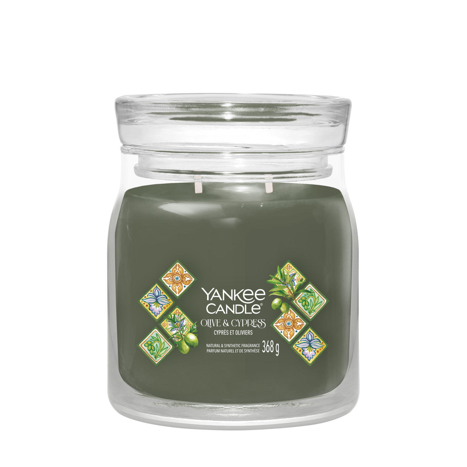 Olive & Cypress Signature Medium Jar 368g 2-Docht