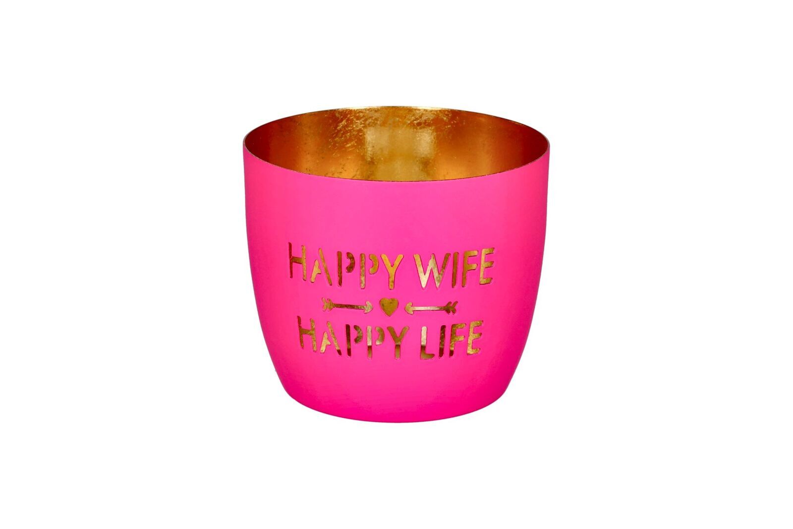 Madras Windlicht M Happy Wife neonpink/gold Pokal, Töpferei, Krug