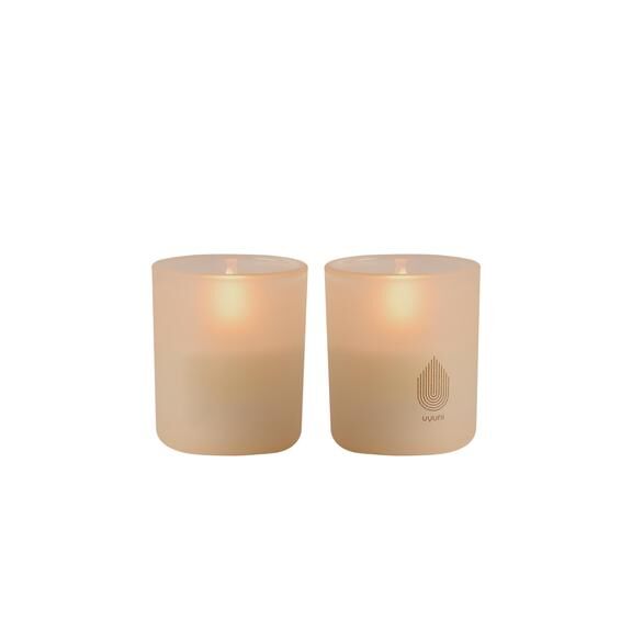 Uyuni LED Glas Stumpenkerze 6x7cm beige 2er Set Kerze